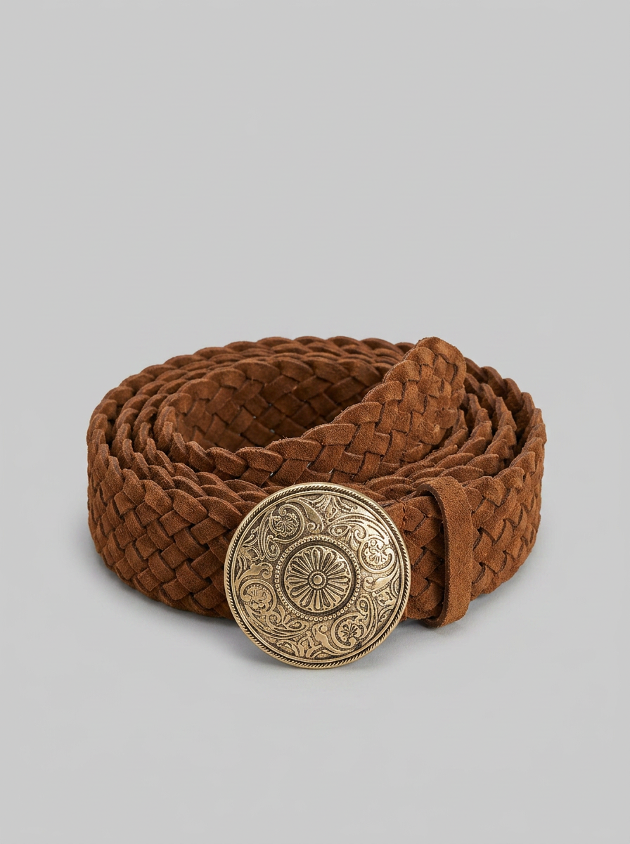 Ceinture Tressée — Boucle Métallique Ronde