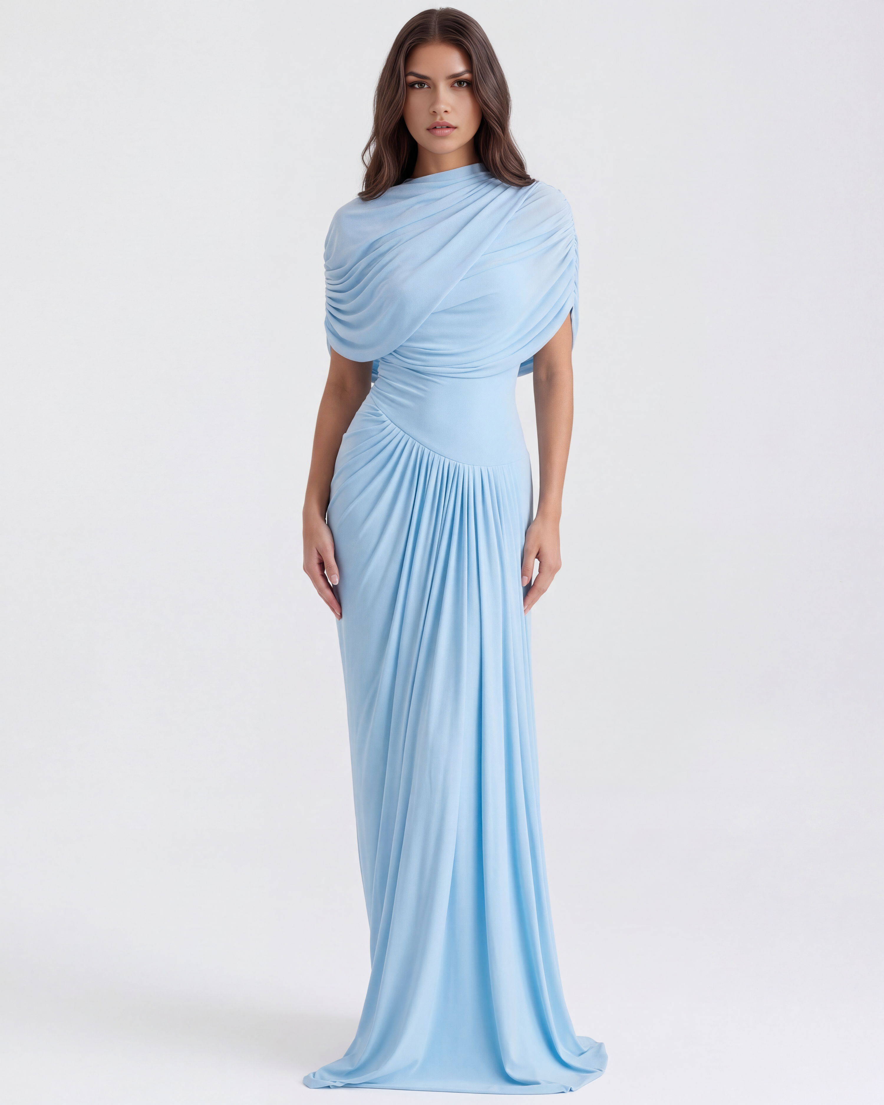 Camilla — Light Blue Cowl-Neck Dress