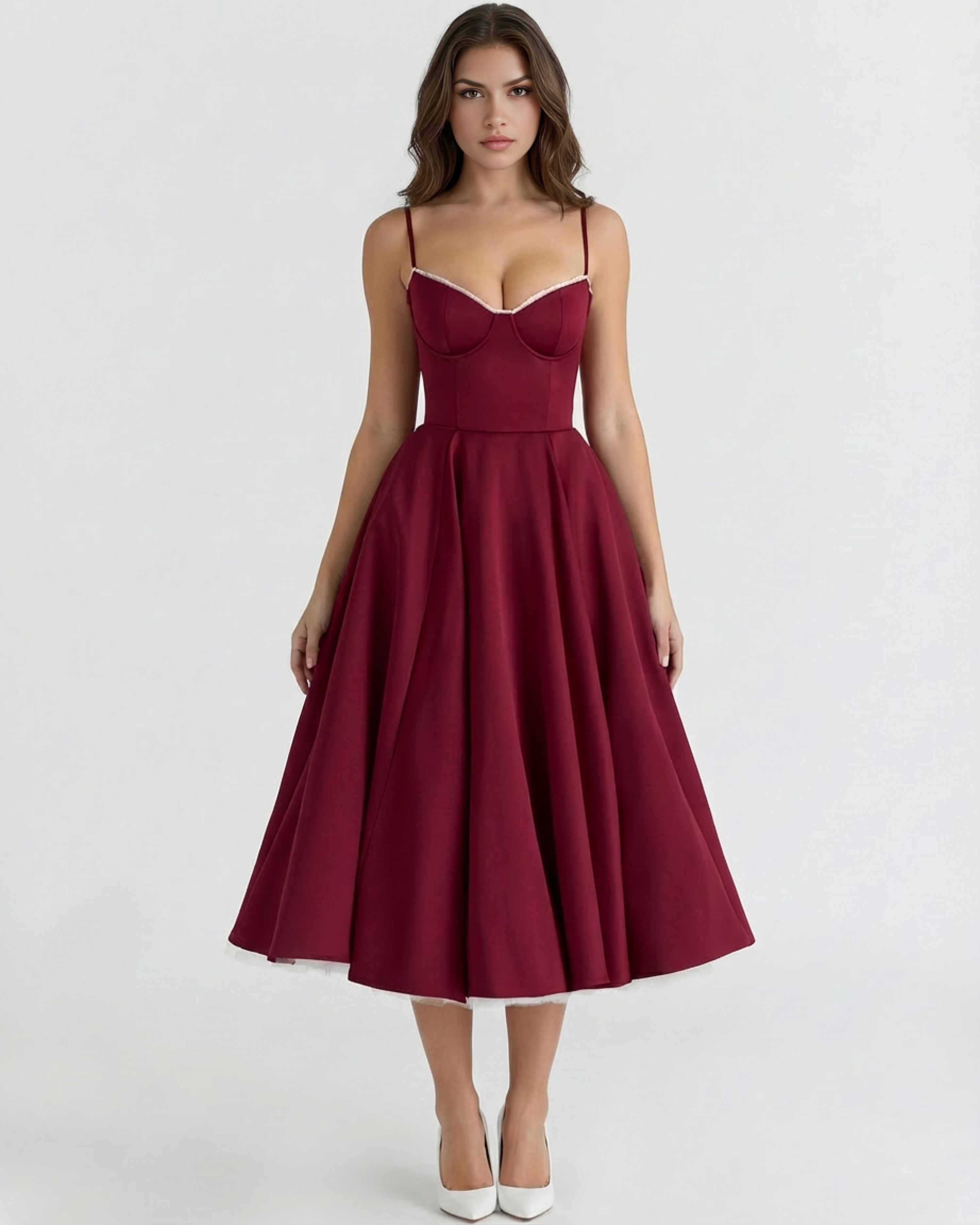 Selene — Burgundy Satin Midi Dress