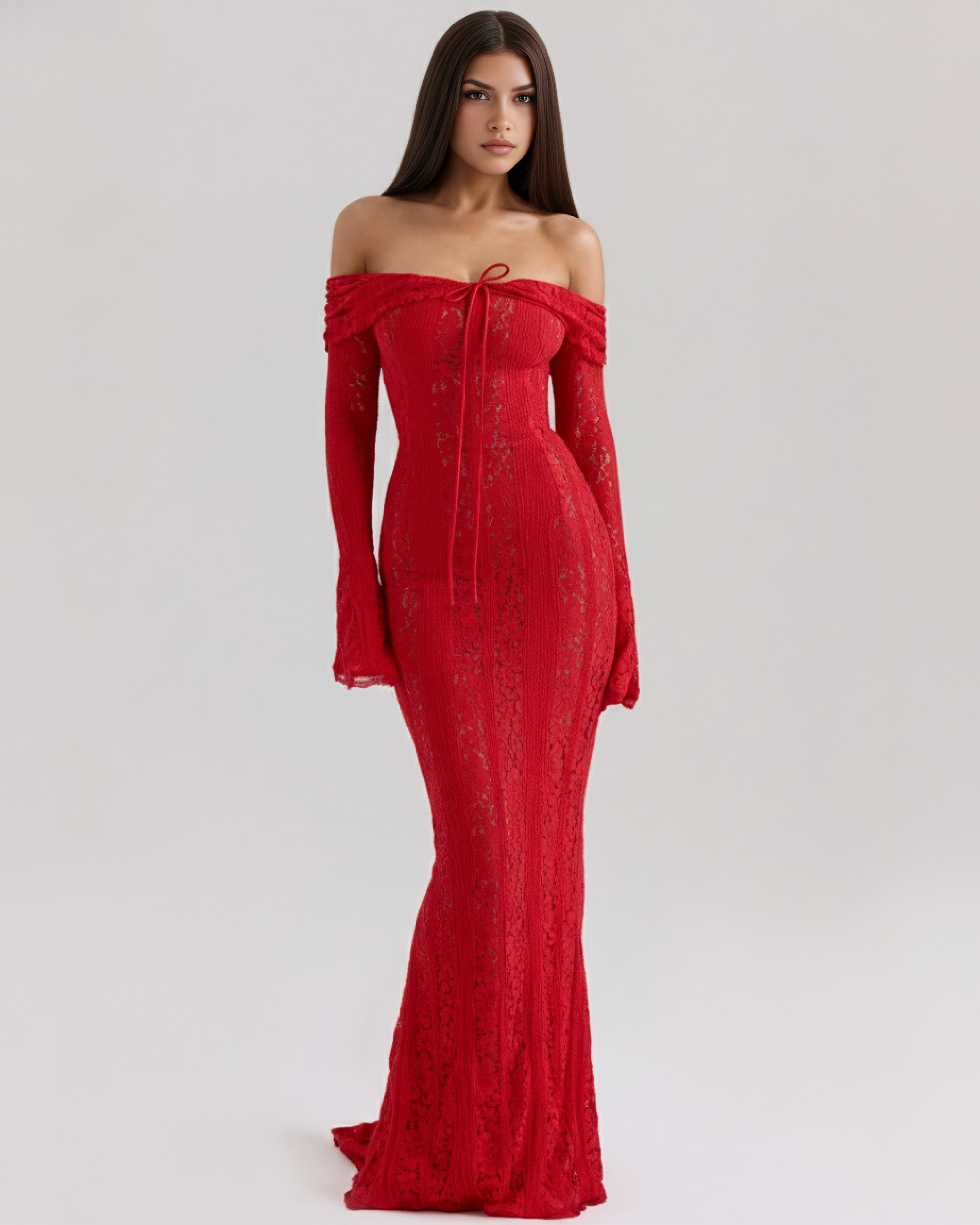 Alessandra — Red Floral Lace Maxi Dress