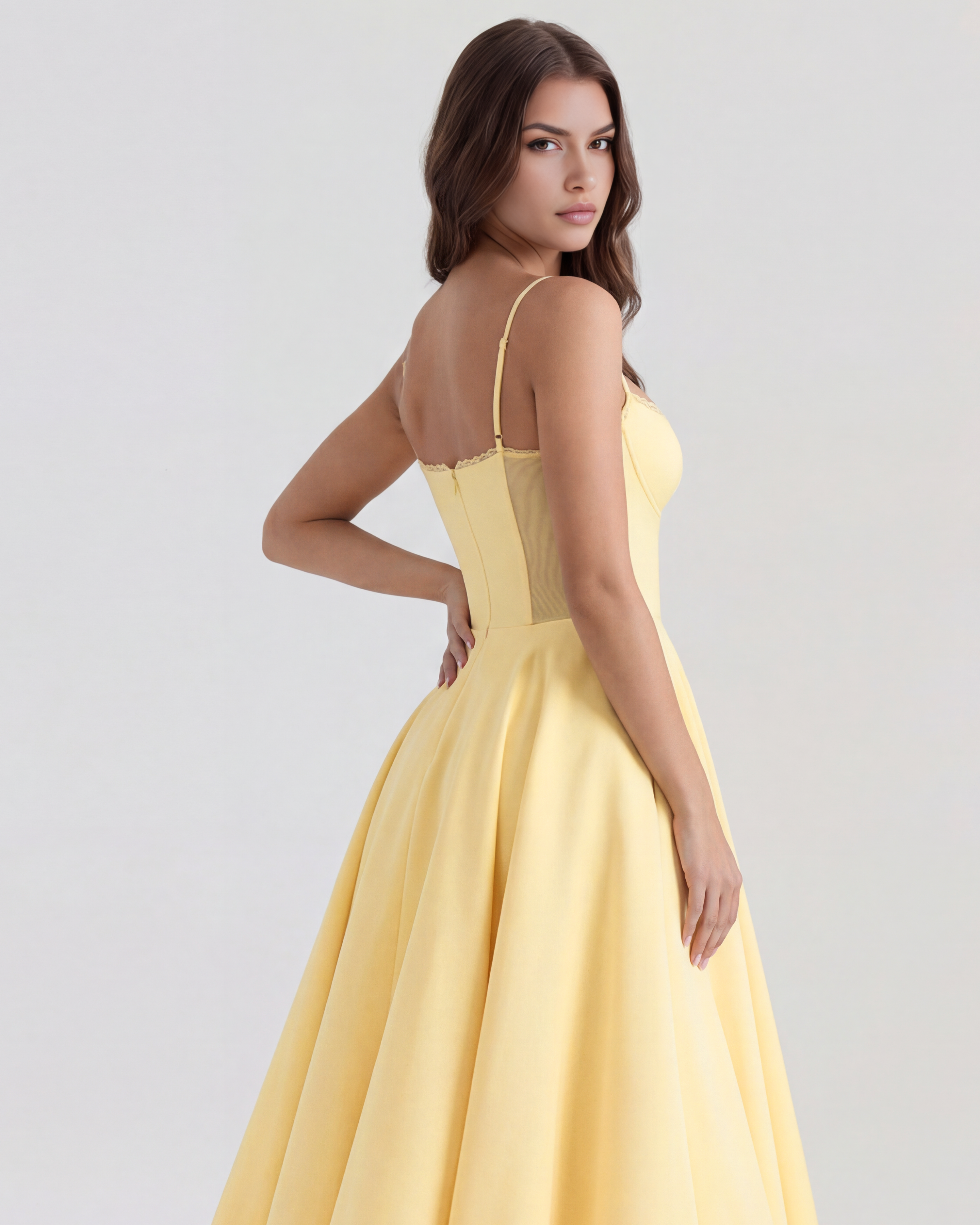 Selene — Buttery Yellow Satin Midi Dress