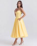 Selene — Buttery Yellow Satin Midi Dress