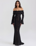 Alessandra — Black Lace Maxi Dress