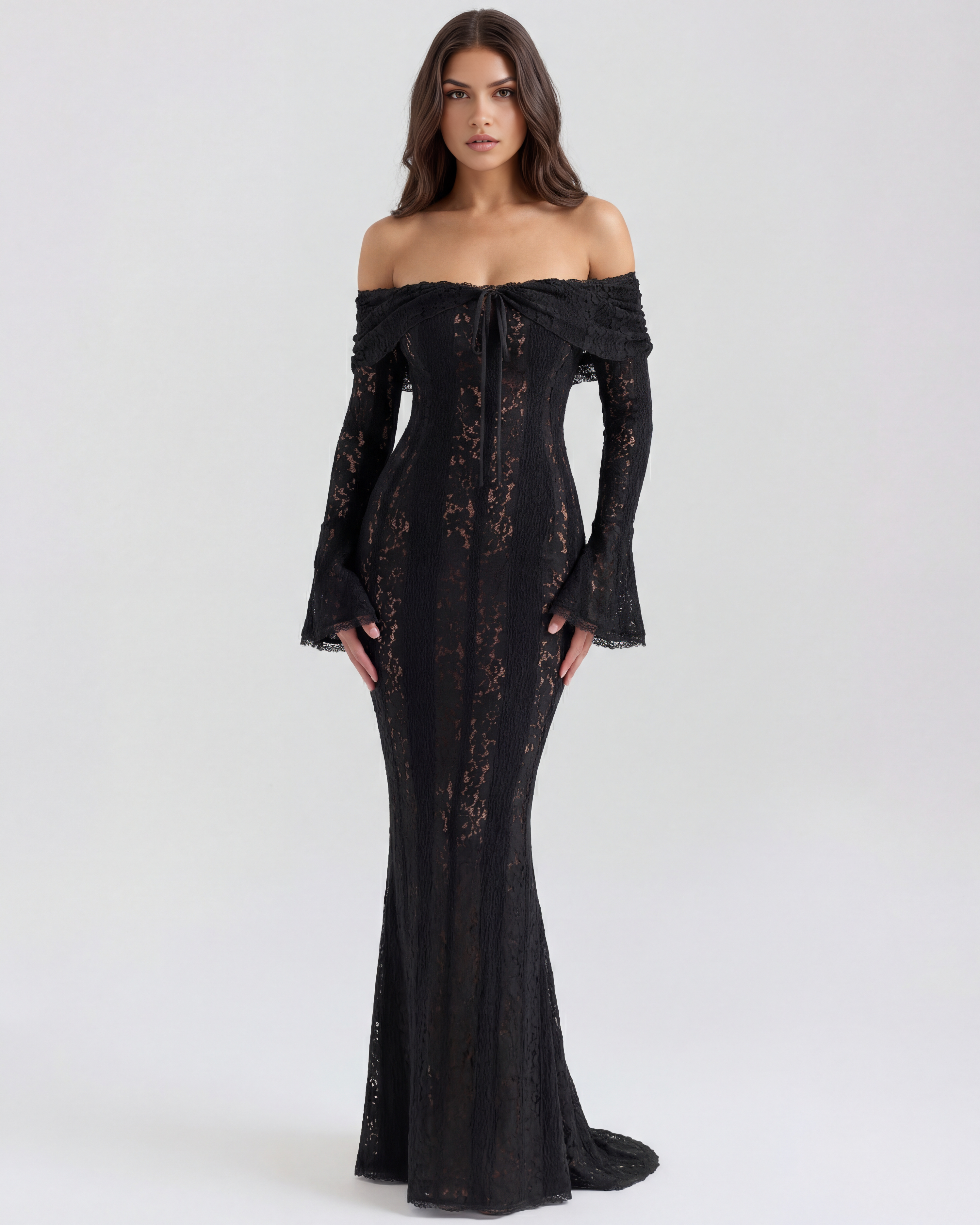 Alessandra — Black Lace Maxi Dress