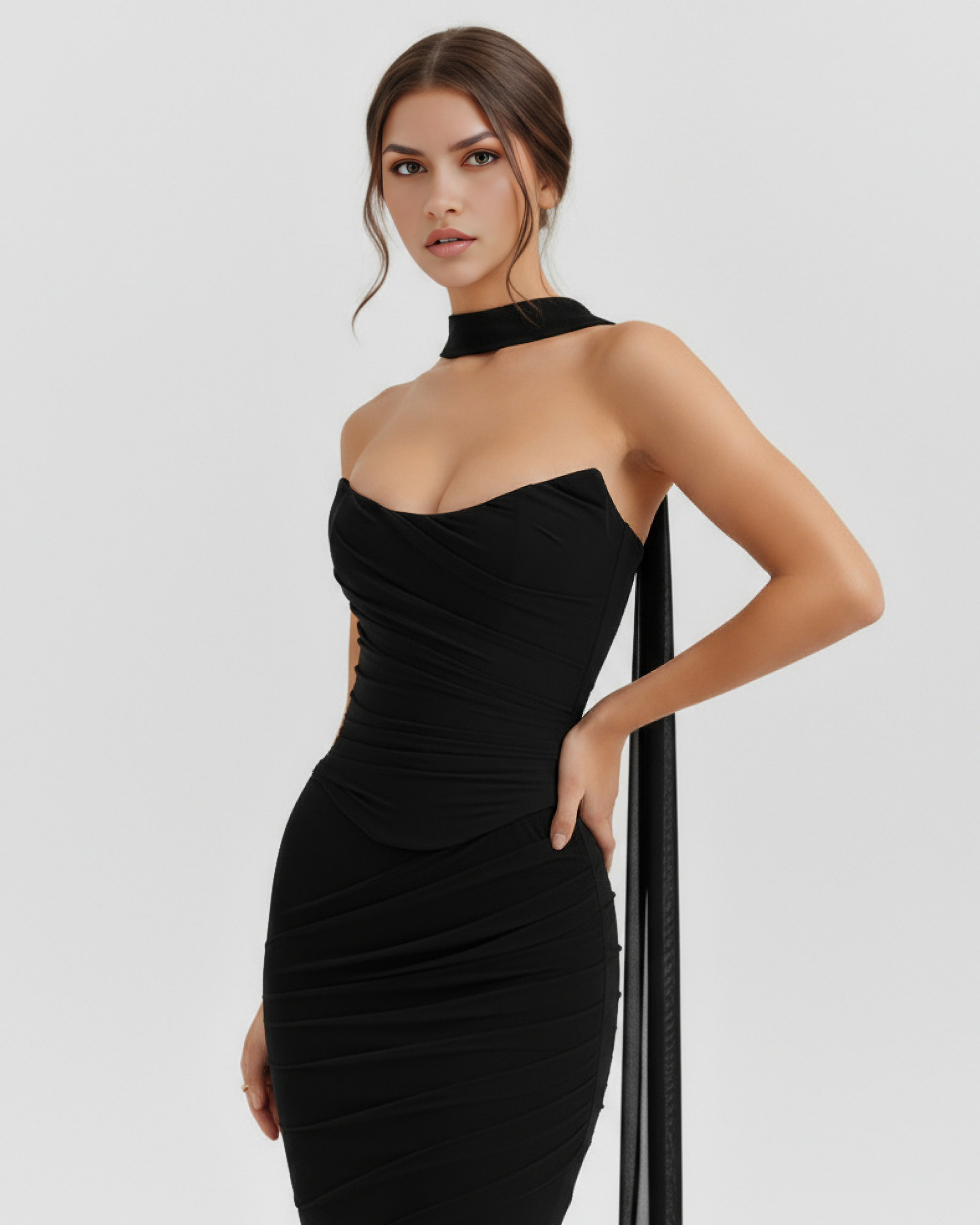 Malu — Black Mesh Three-Piece Maxi Dress