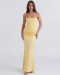 Rosalind — Crepe Corset Dress in Butter Yellow