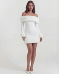Bella — Faux Fur Trim Mini Dress in White