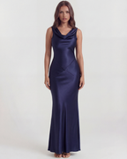 Sapphire — Navy Satin Maxi Dress