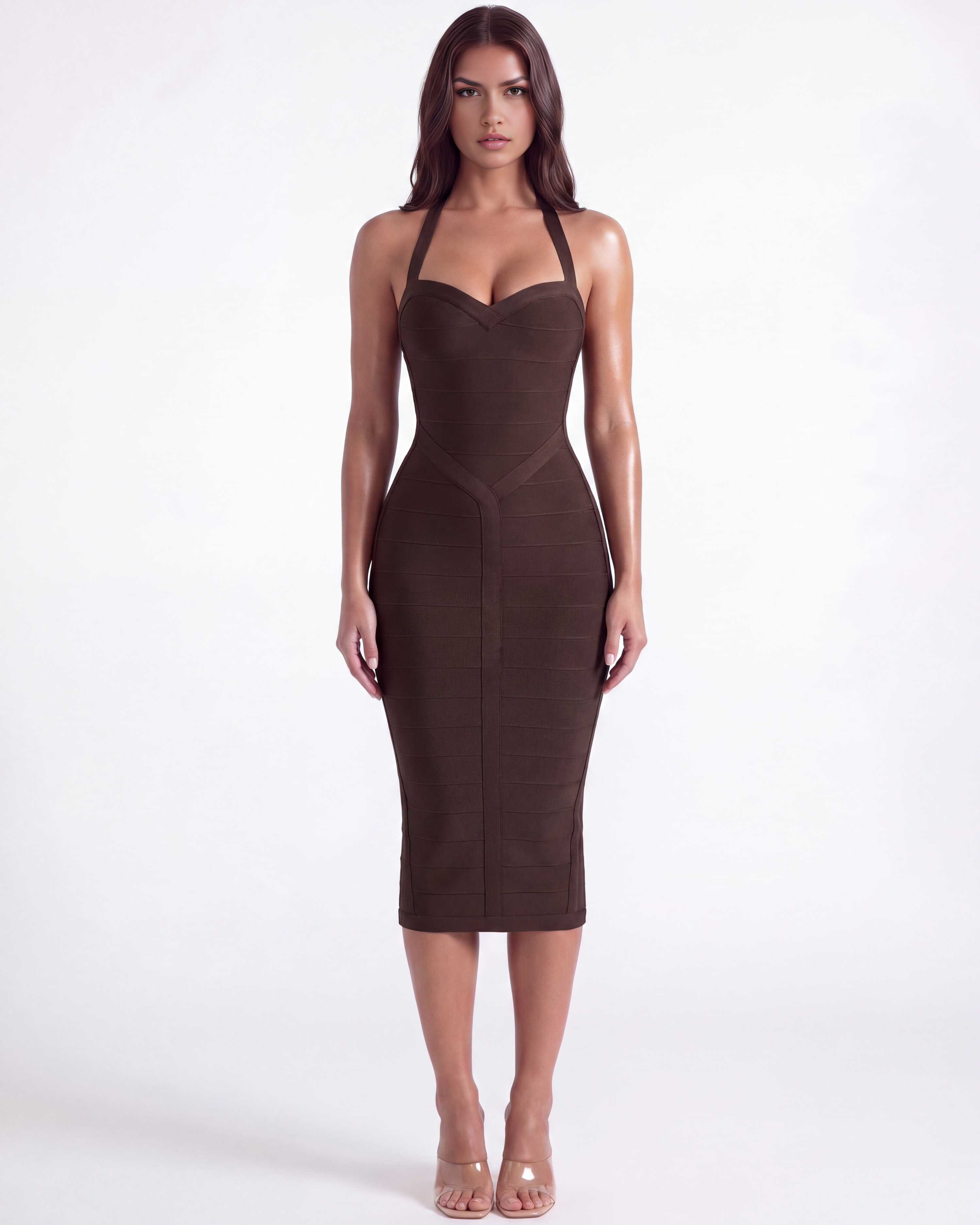 Kelly — Brown Bandage Midi Dress