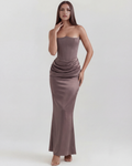 Rosalind — Crepe Corset Dress in Smoky Grey