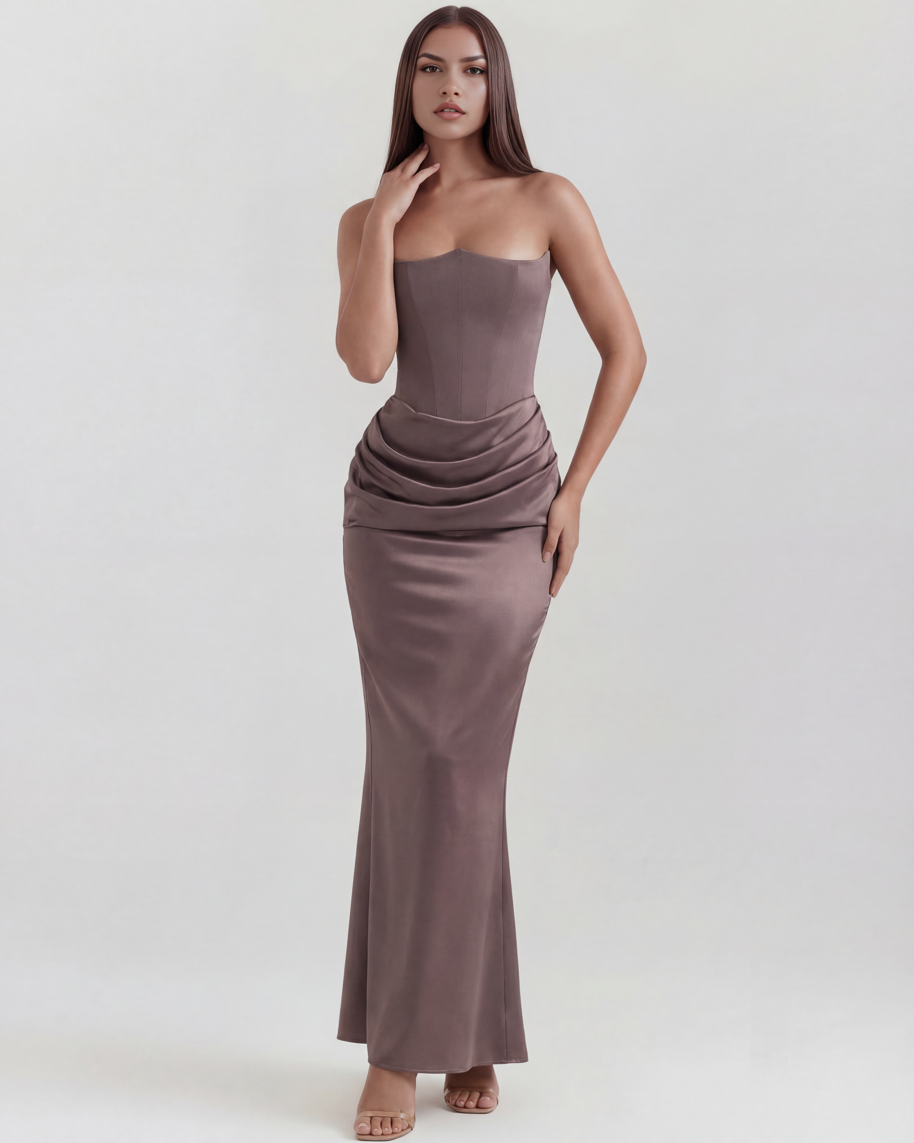 Rosalind — Crepe Corset Dress in Smoky Grey