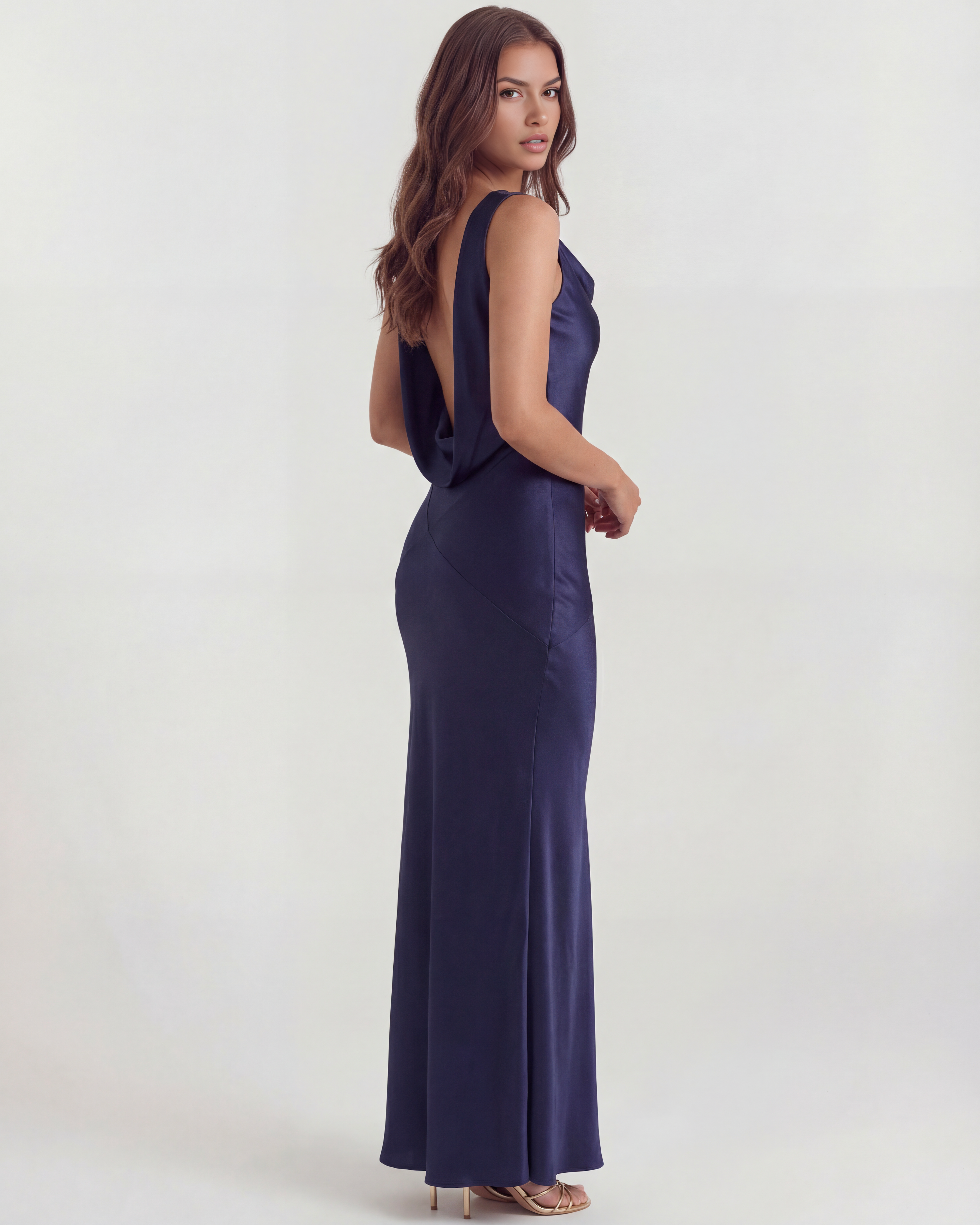 Sapphire — Navy Satin Maxi Dress