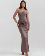 Rosalind — Crepe Corset Dress in Smoky Grey