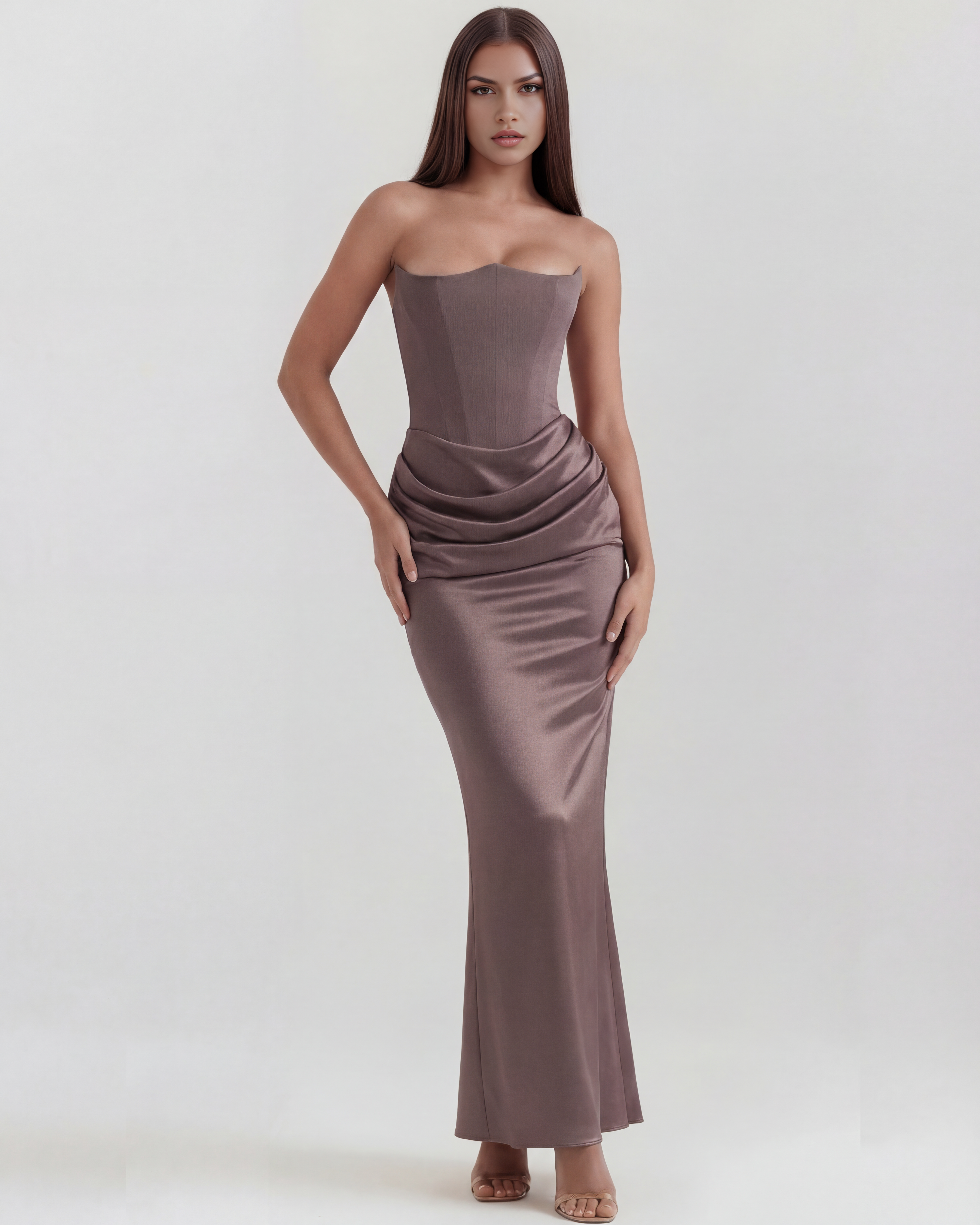 Rosalind — Crepe Corset Dress in Smoky Grey