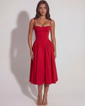 Francesca — Red Twill Corset Midi Dress