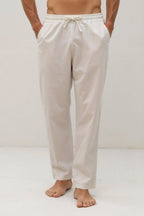 NOBA Cotton-Linen Blend Trousers with Drawstring Waist