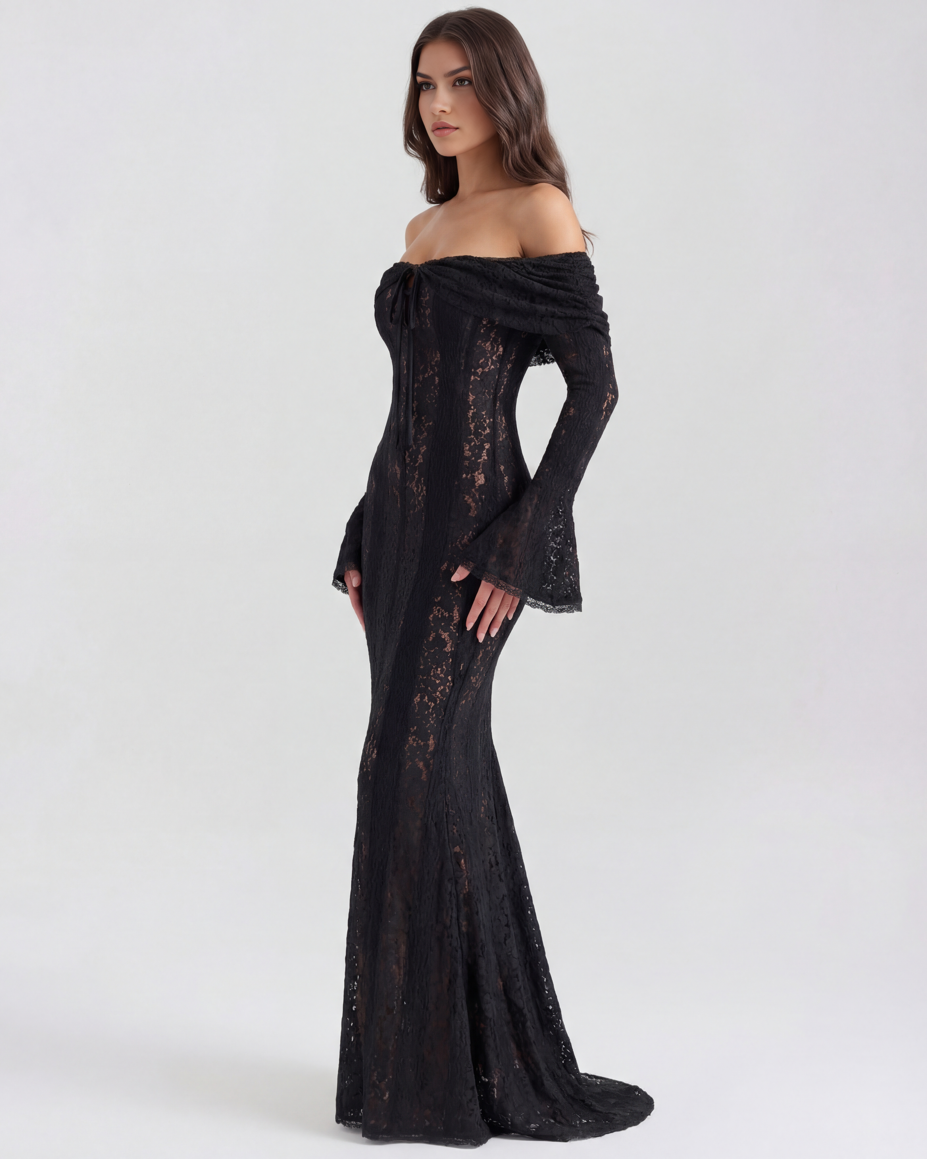 Alessandra — Black Lace Maxi Dress