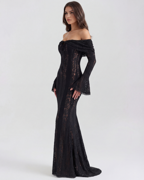 Alessandra — Black Lace Maxi Dress