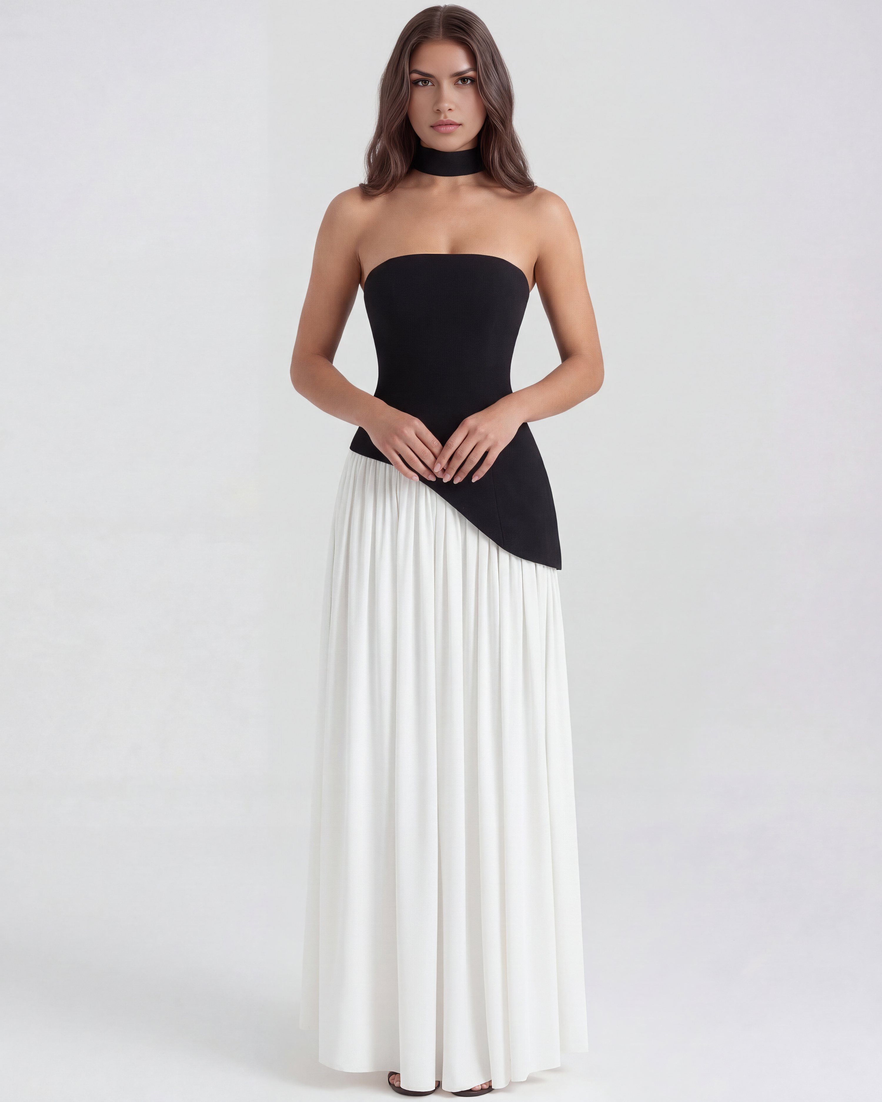 Serena — Black & White Strapless Maxi Dress