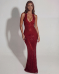 Aurea — Crystal Embellished Maxi Dress in Burgundy