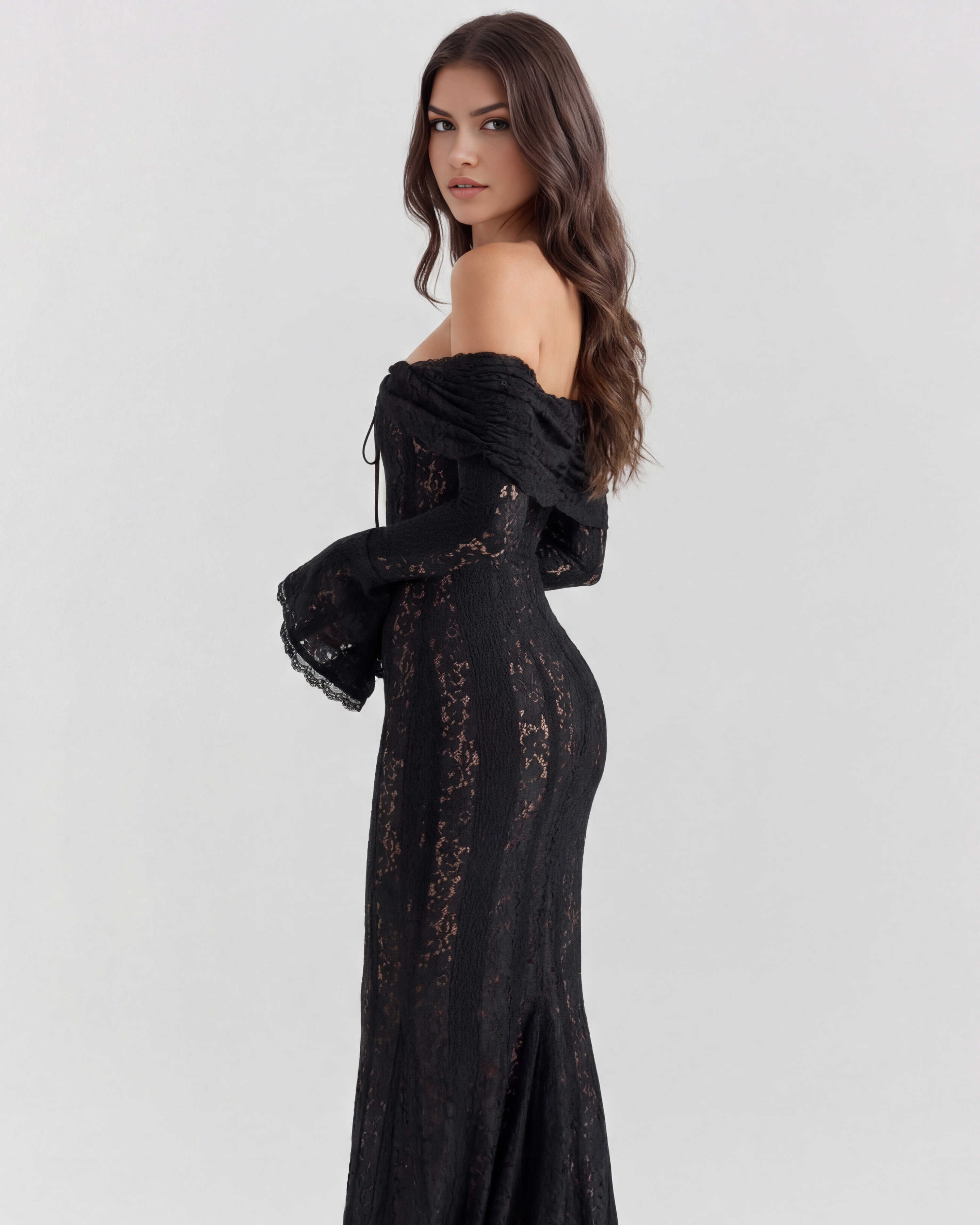 Alessandra — Black Lace Maxi Dress