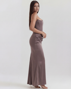 Rosalind — Crepe Corset Dress in Smoky Grey