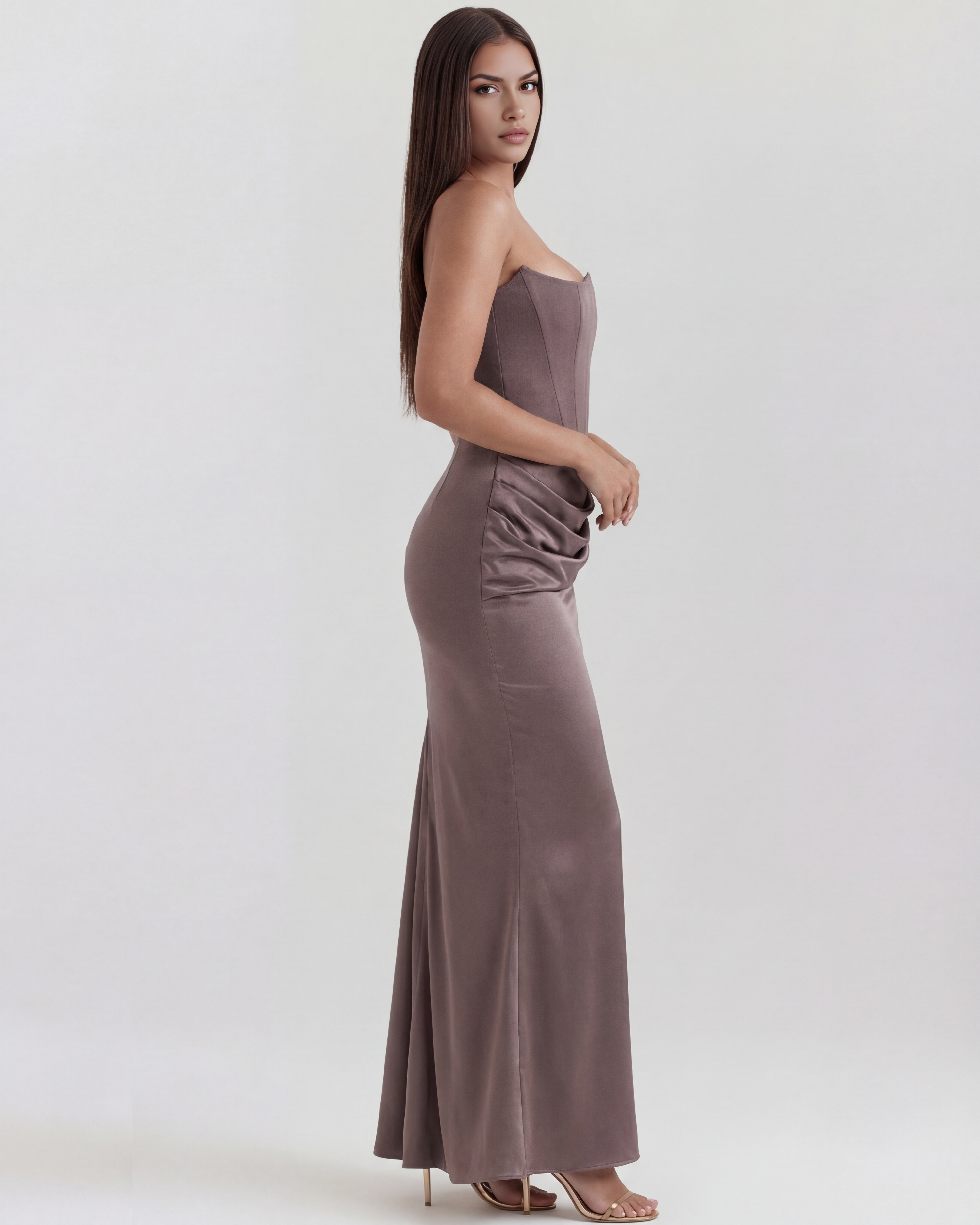 Rosalind — Crepe Corset Dress in Smoky Grey