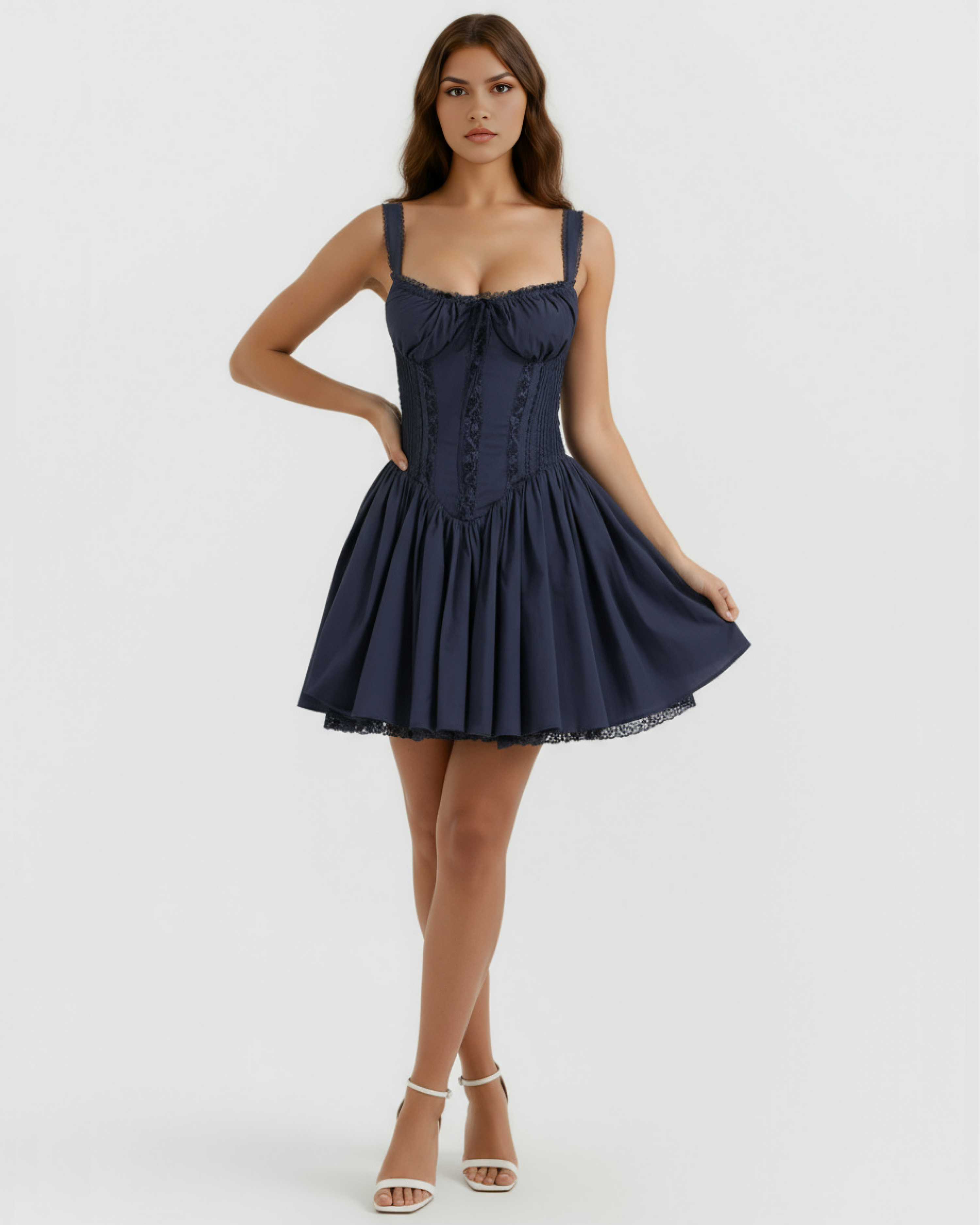 Luna — Navy Sweetheart Mini Dress
