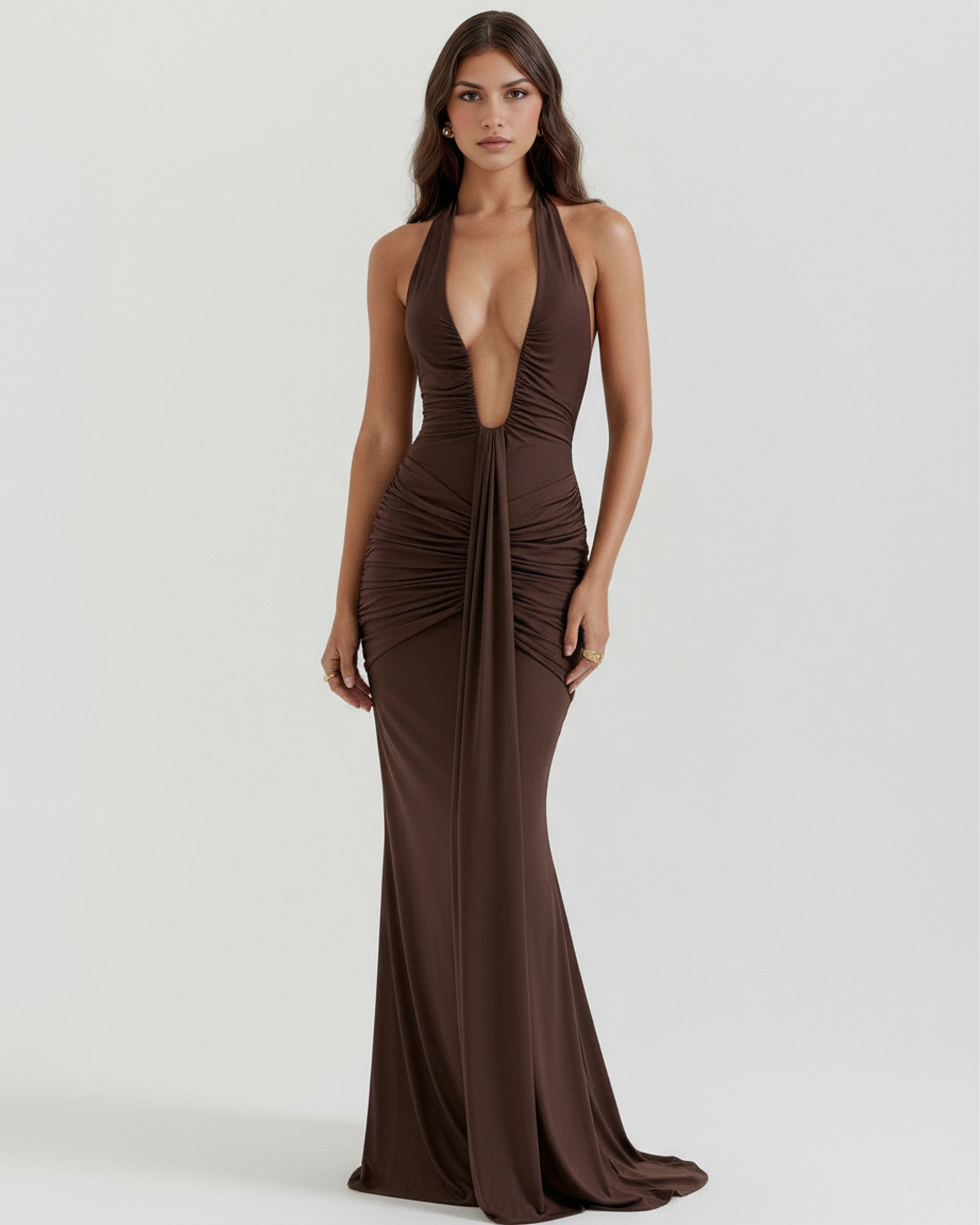 Ariel — Brown Halterneck Maxi Dress