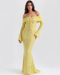 Alessandra — Floral Lace Maxi Dress in Yellow
