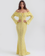 Alessandra — Floral Lace Maxi Dress in Yellow