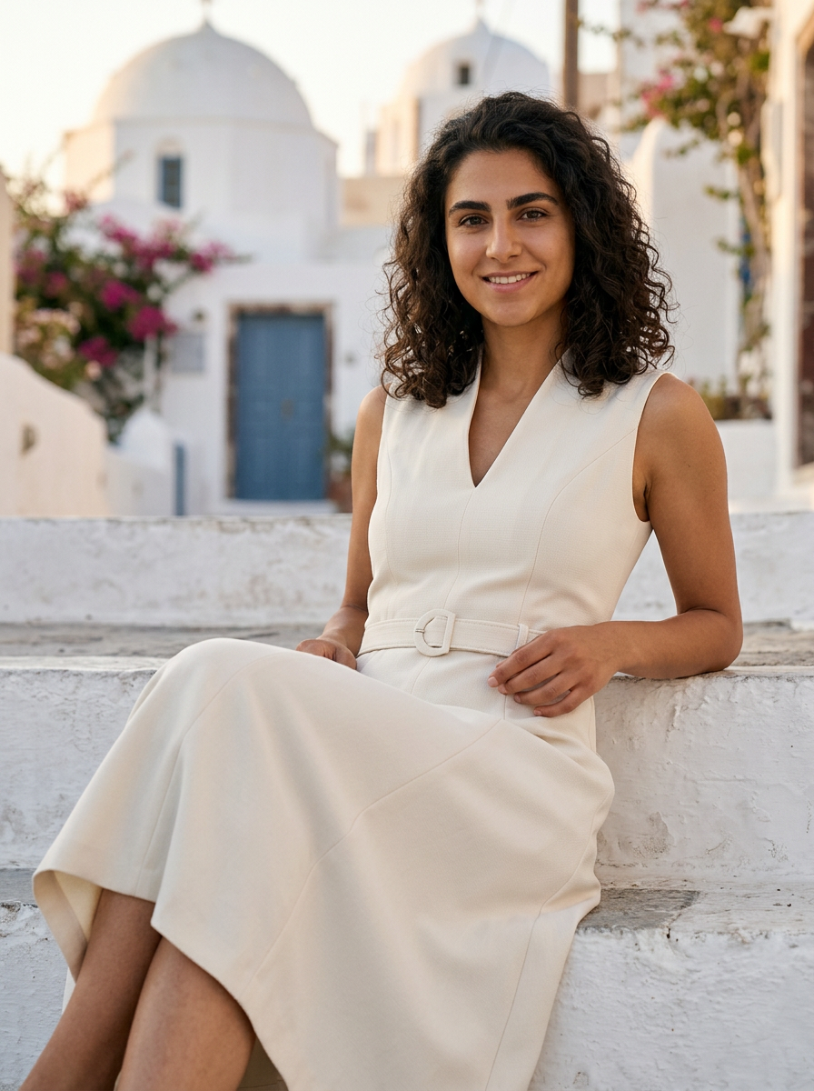 Robe Rineia — Écru Sans Manches avec Poches