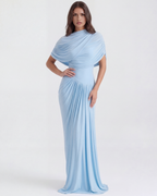 Camilla — Light Blue Cowl-Neck Dress