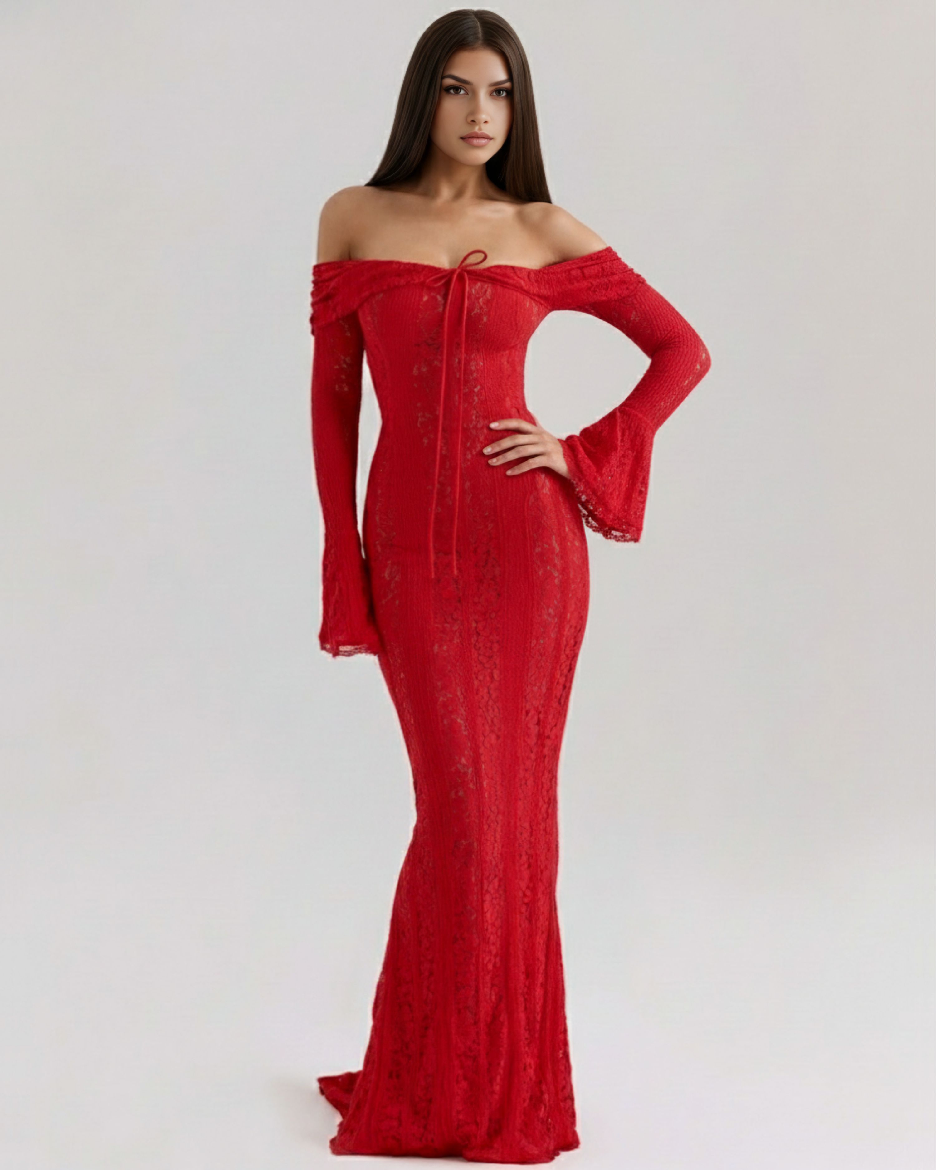 Alessandra — Red Floral Lace Maxi Dress