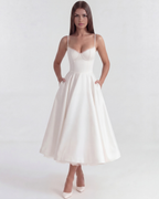 Selene — Sweetheart Midi Dress in White