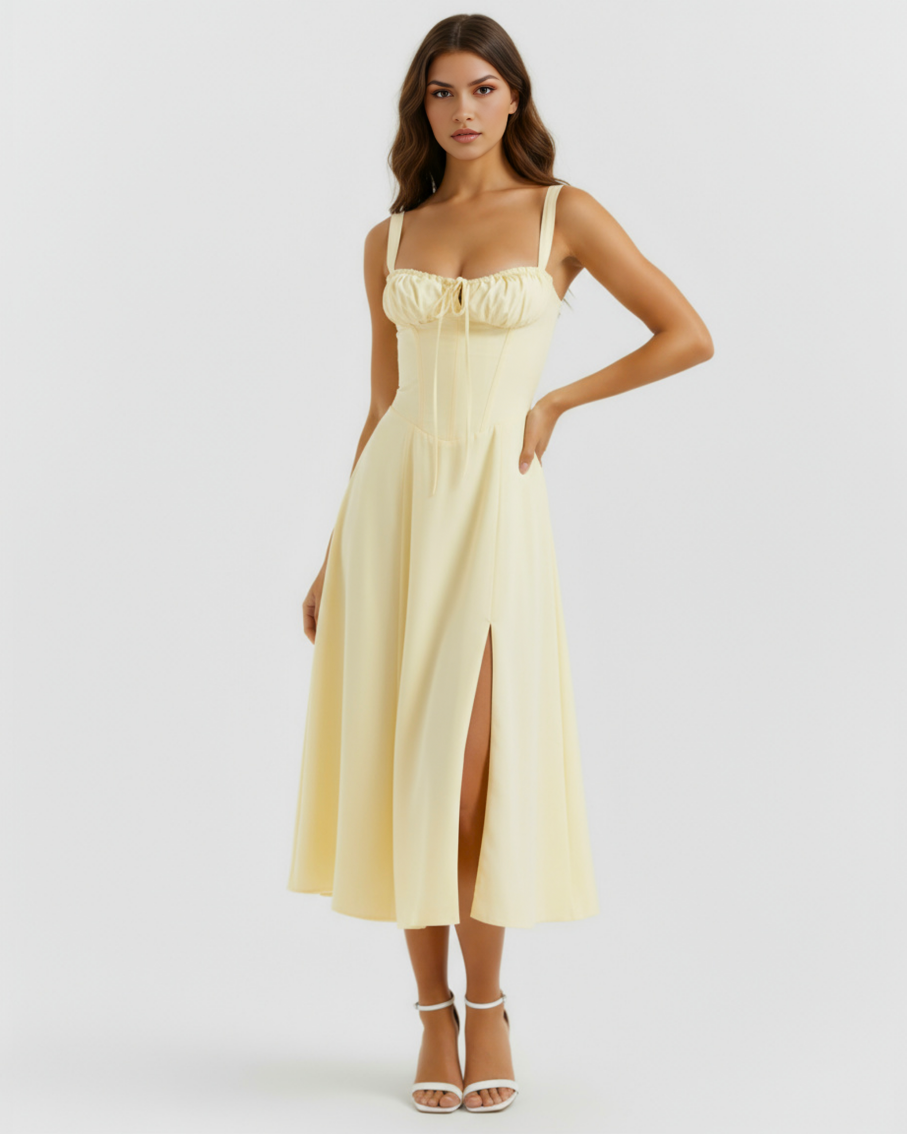 Aurora — Light Yellow Corset Dress