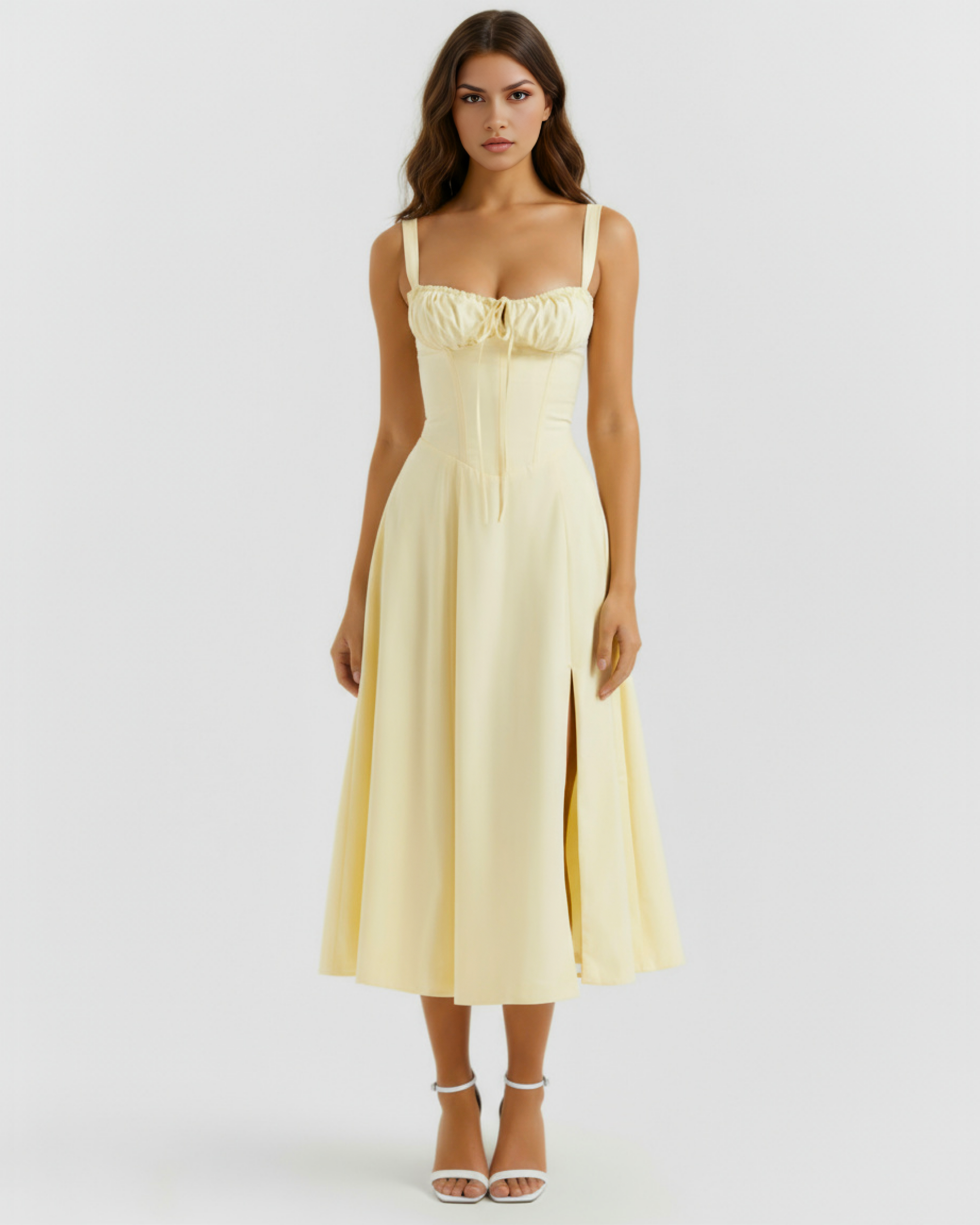 Aurora — Light Yellow Corset Dress
