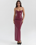 Vanessa — Burgundy Vegan Leather Midi Dress