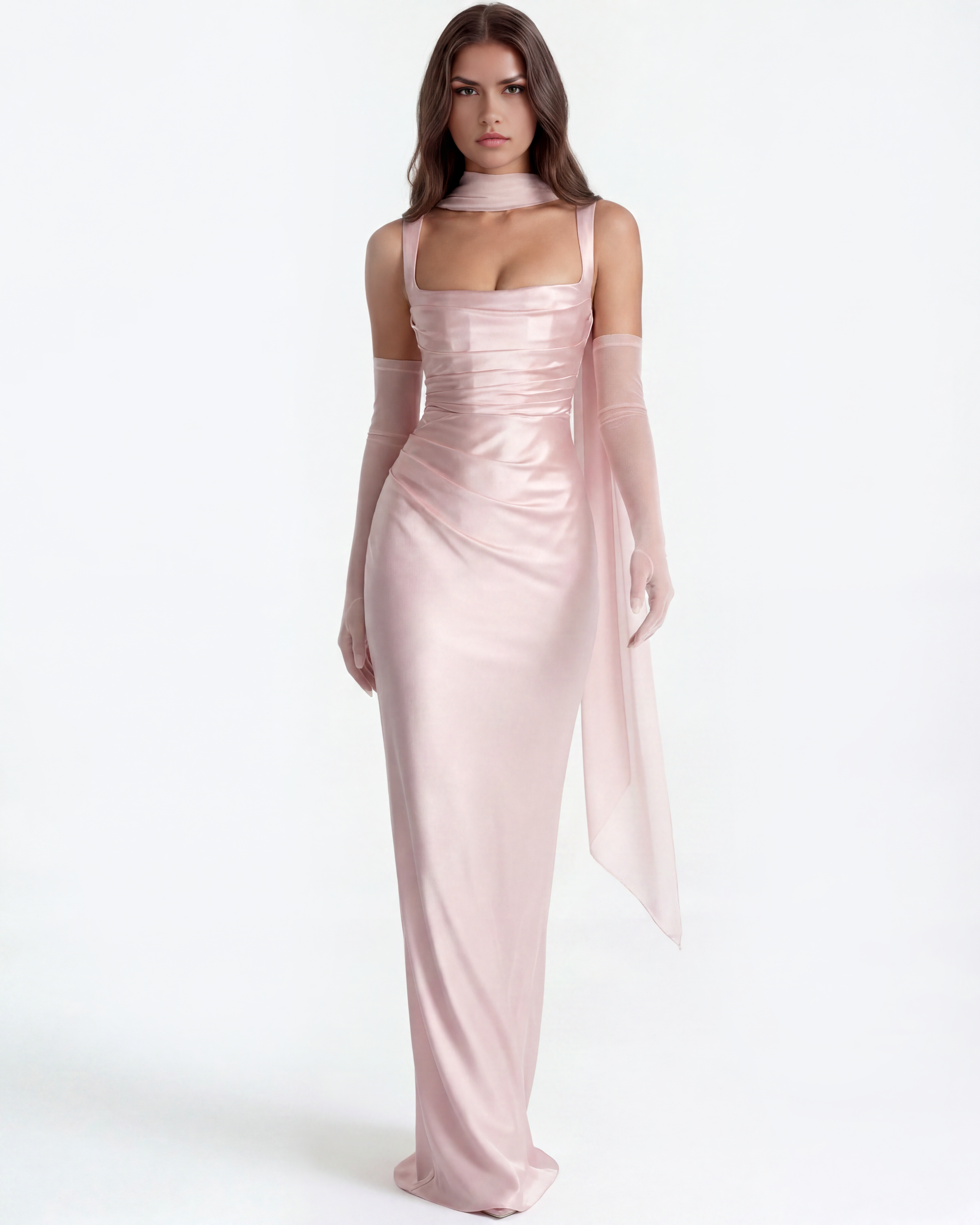 Adrienne — Pink Satin Maxi Dress