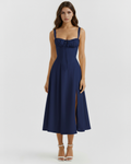 Aurora — Corset Cotton Dress in Navy