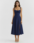 Aurora — Corset Cotton Dress in Navy