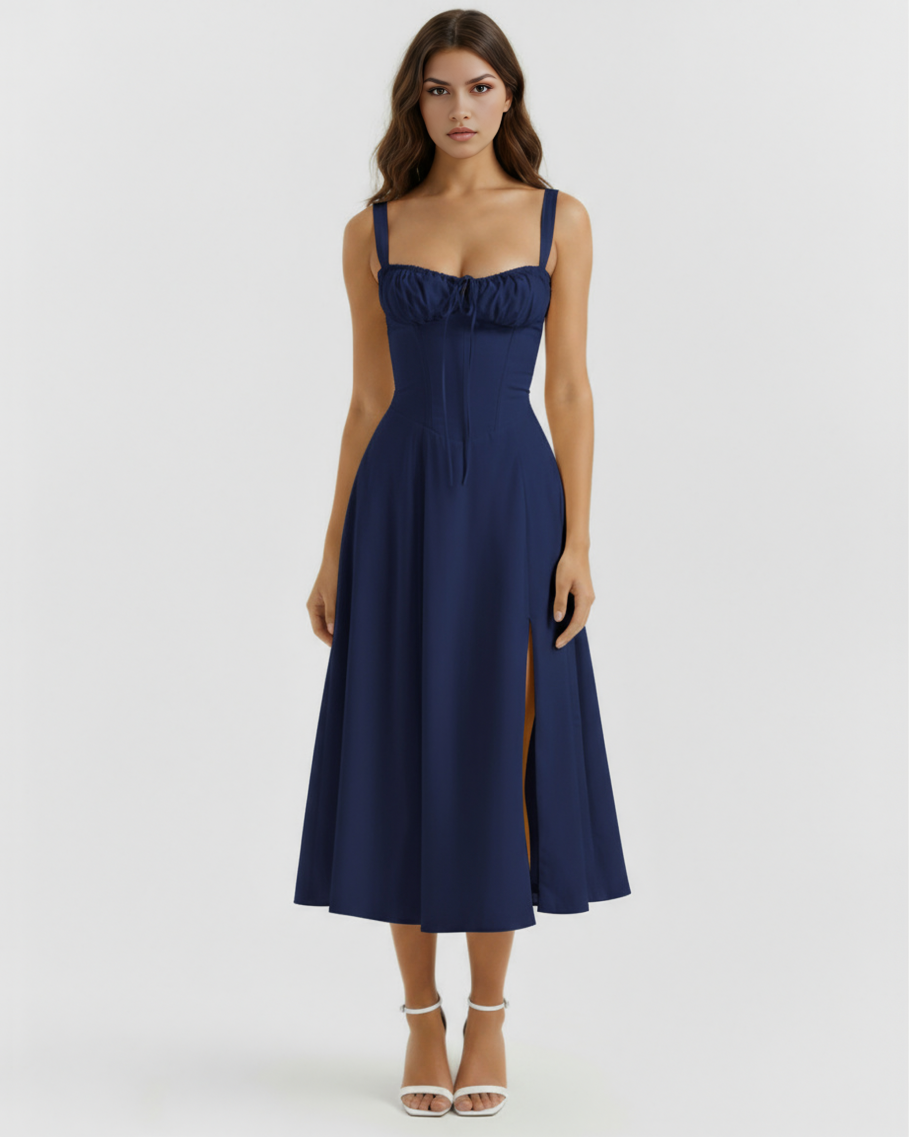 Aurora — Corset Cotton Dress in Navy