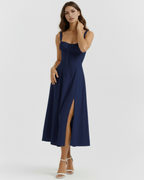 Aurora — Corset Cotton Dress in Navy