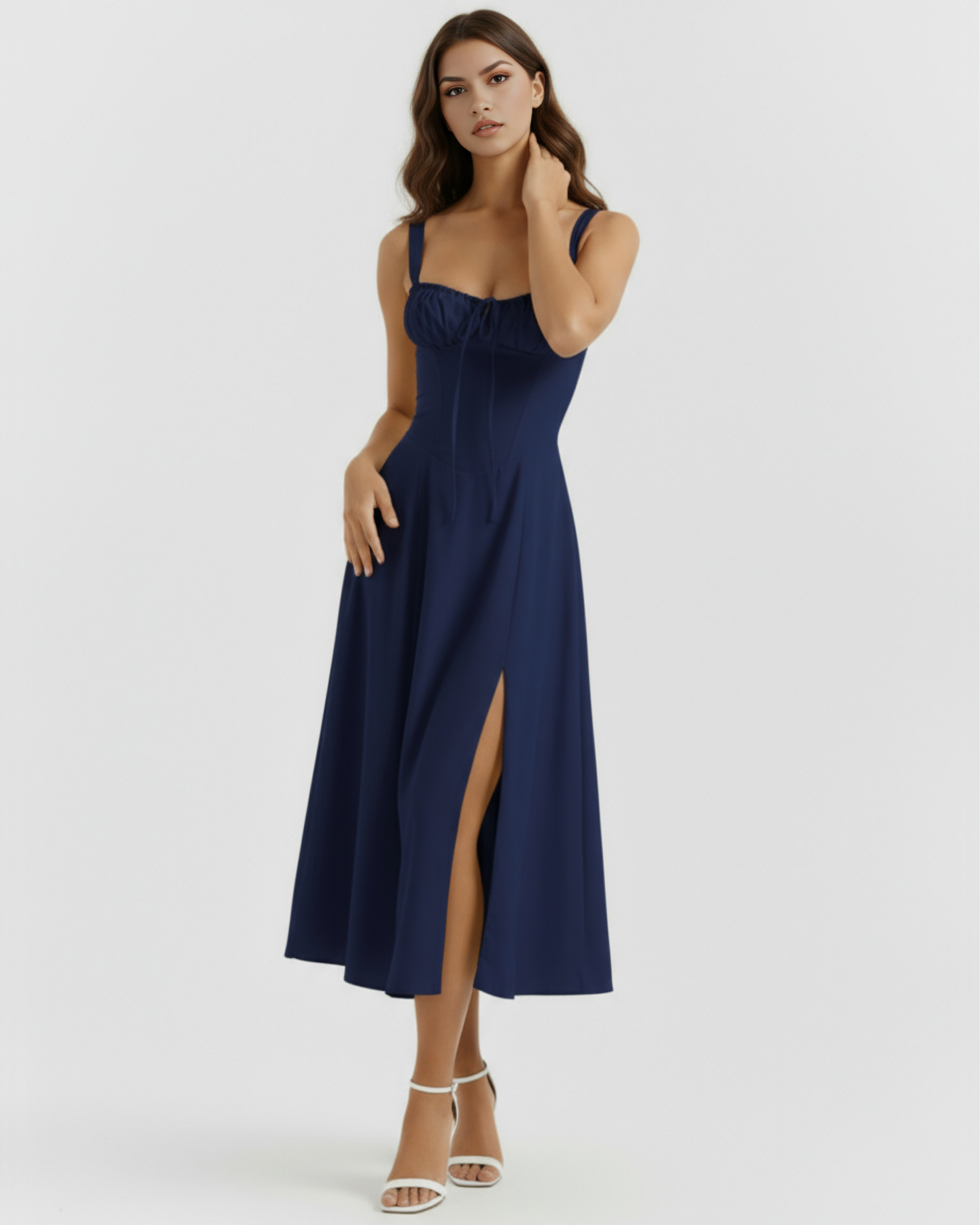 Aurora — Corset Cotton Dress in Navy