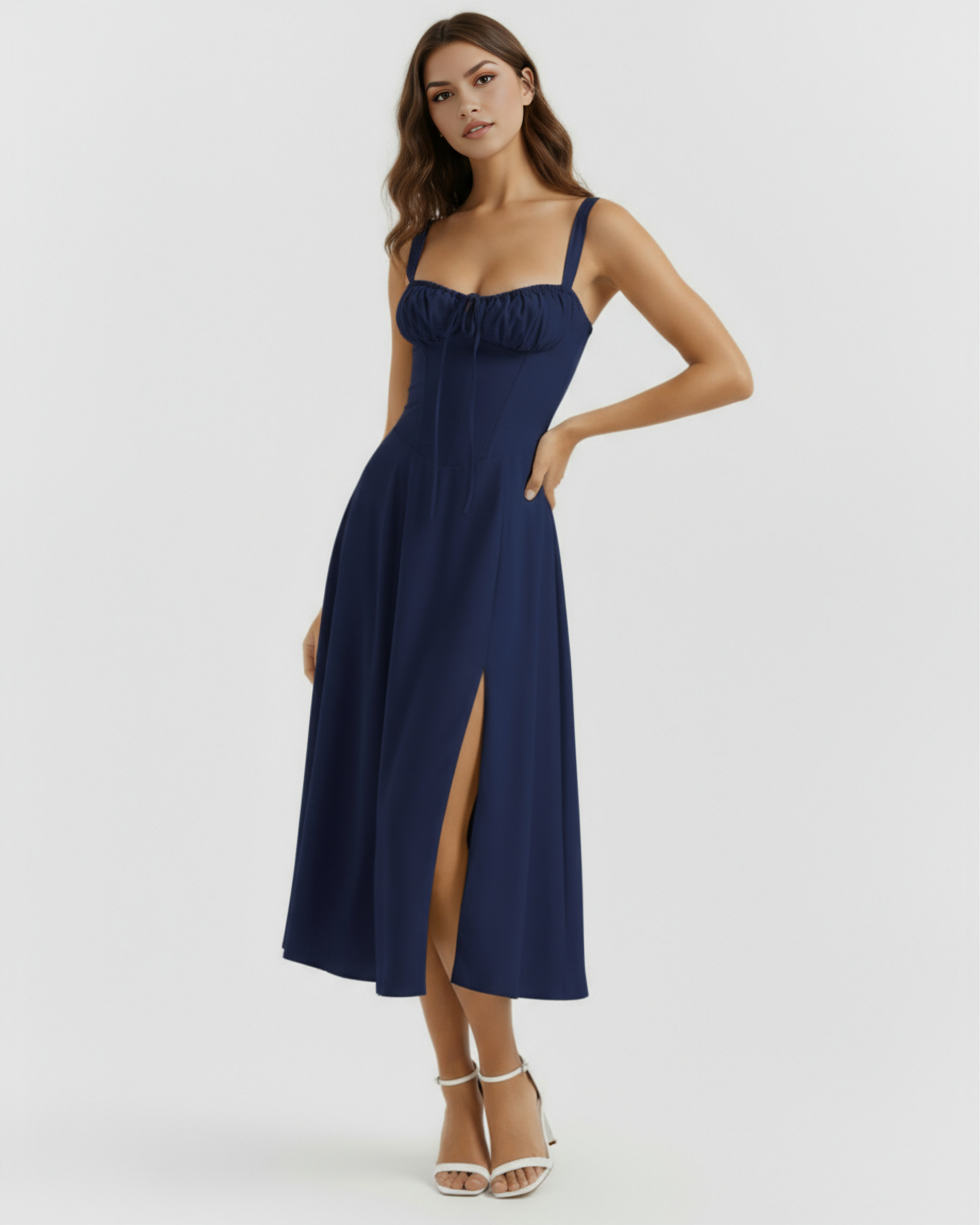 Aurora — Corset Cotton Dress in Navy