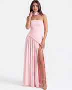 Serena — Pink Strapless Chiffon Maxi Dress