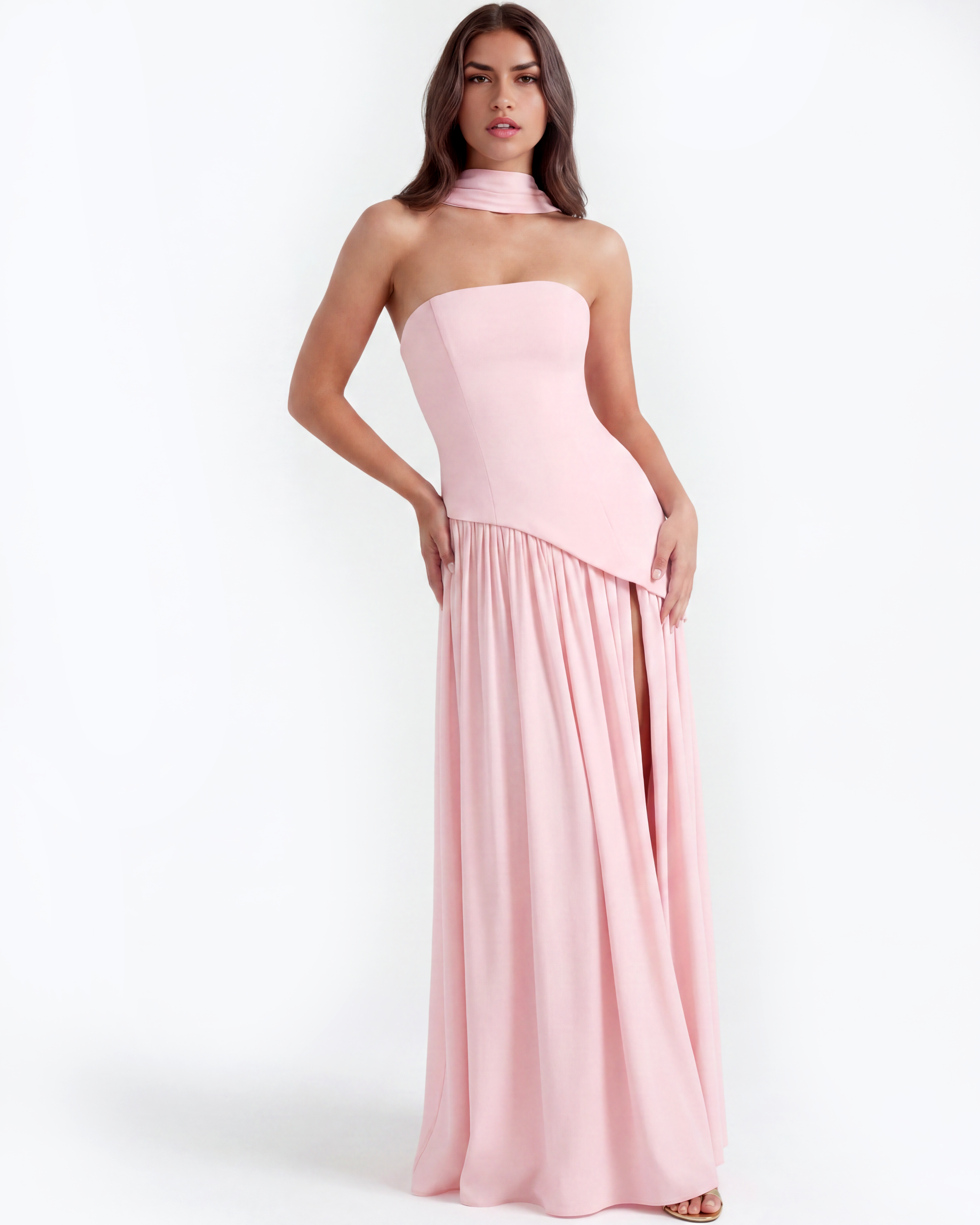 Serena — Pink Strapless Chiffon Maxi Dress