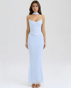 Malu Baby — Three-Piece Mesh Maxi Dress in Light Blue