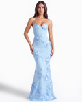 Nefertiti — Floral Mesh Maxi Dress in Light Blue
