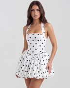 Giulia — Polka Dot Halter Mini Dress in Black & White